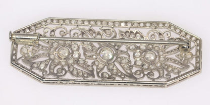Art Deco French 1.40ct Old Cut Diamond Brooch in Platinum