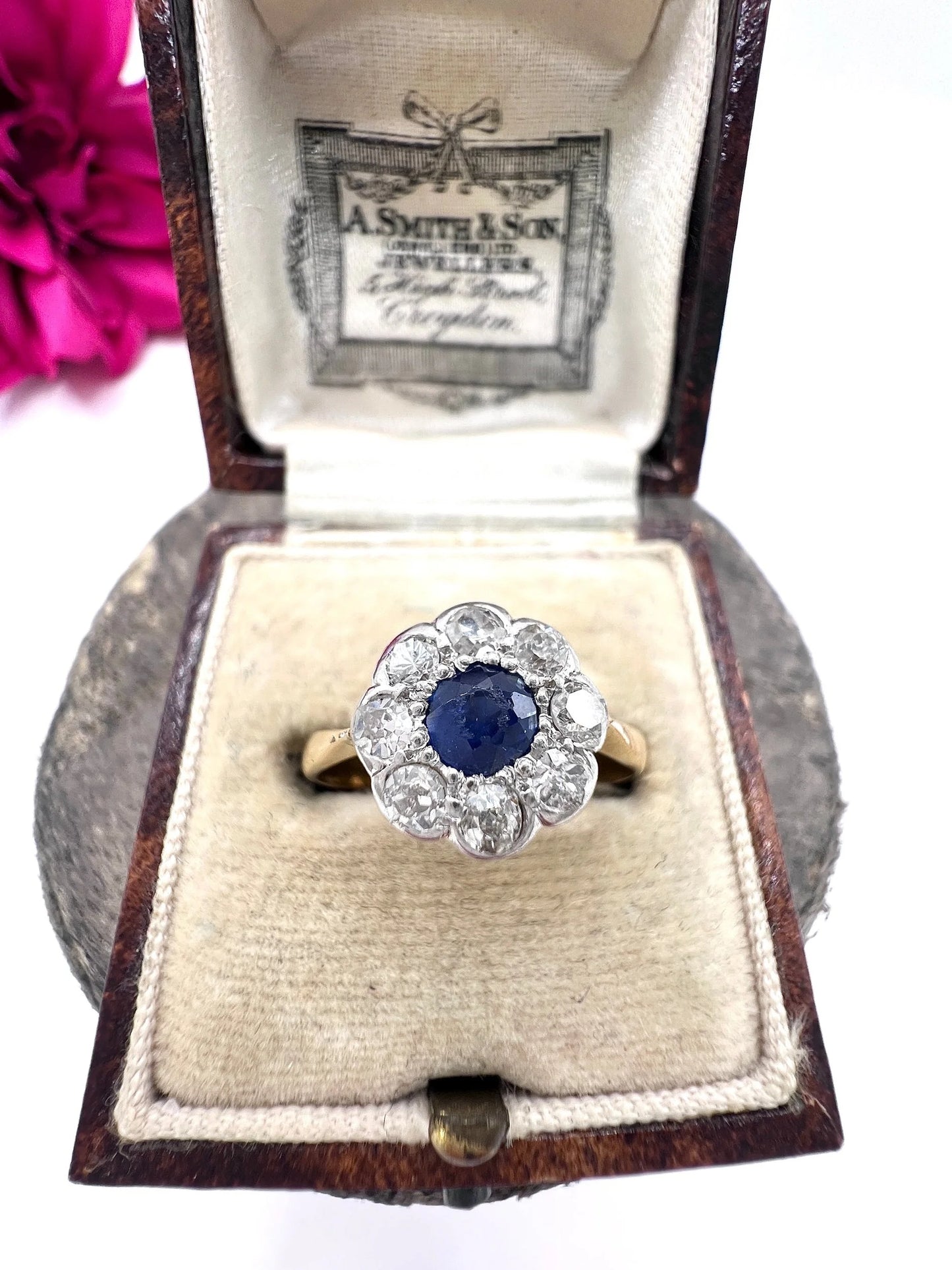 Antique 18 ct Yellow Gold And Platinum, Edwardian Sapphire And Diamond Daisy Cluster Ring