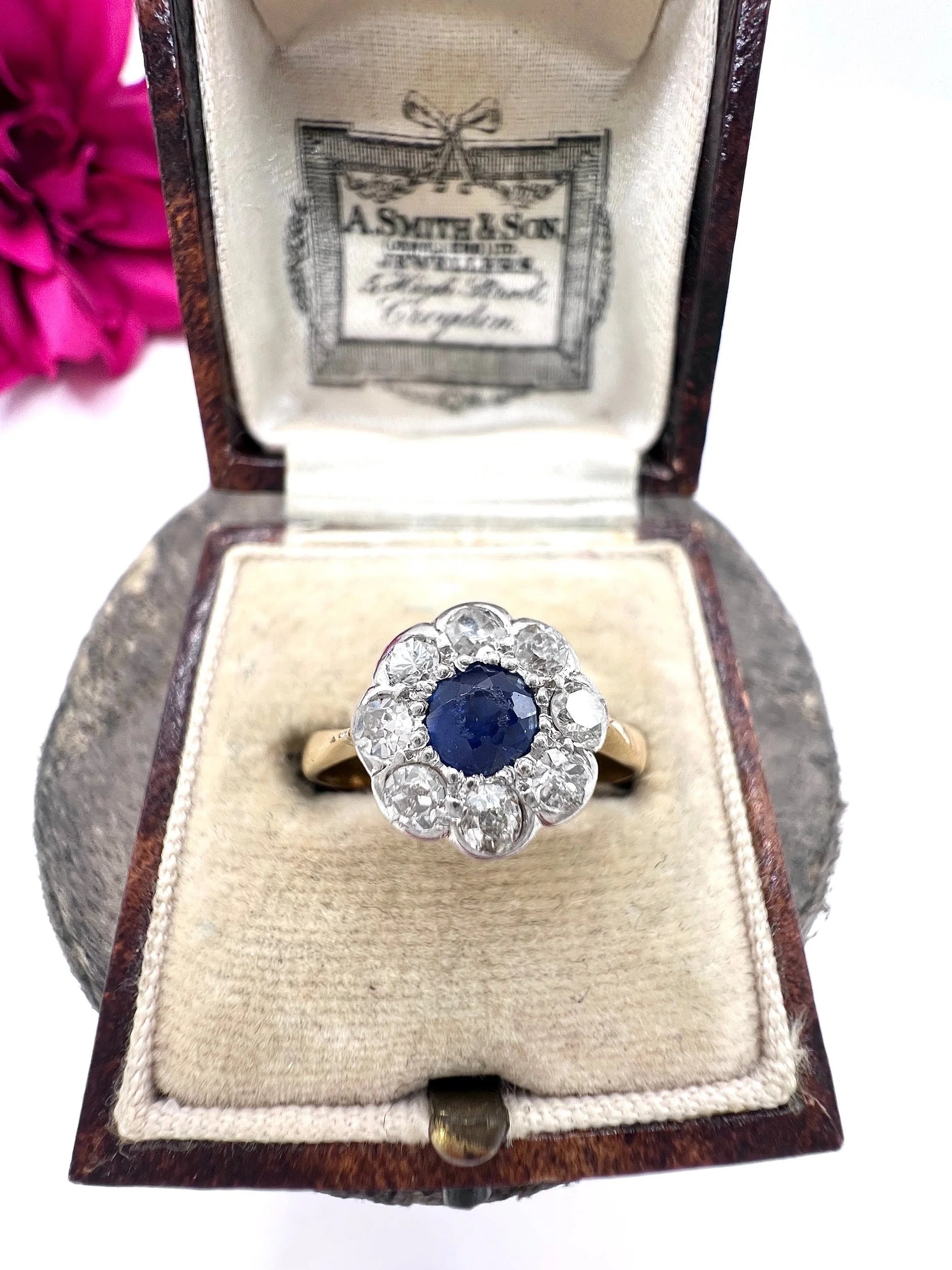 Antique 18 ct Yellow Gold And Platinum, Edwardian Sapphire And Diamond Daisy Cluster Ring