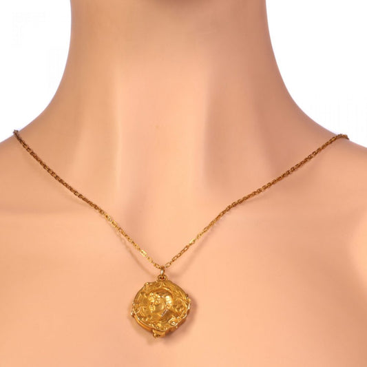 Antique French Gold Locket Pendant with Rose Cut Diamonds Circa 1890