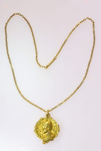 Antique French Gold Locket Pendant with Rose Cut Diamonds Circa 1890