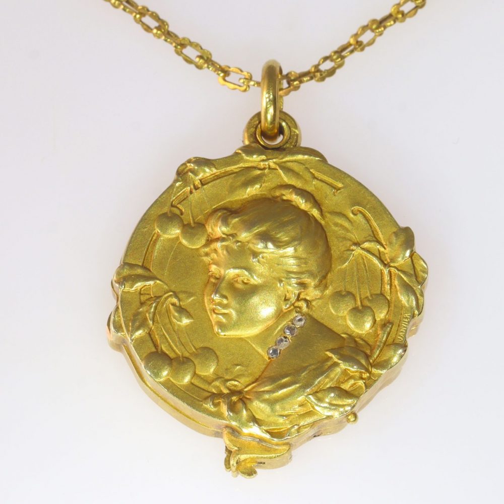 Antique French Gold Locket Pendant with Rose Cut Diamonds Circa 1890