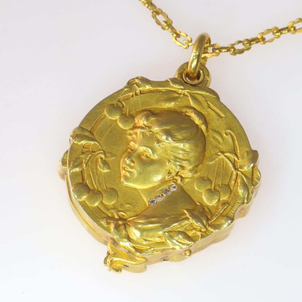 Antique French Gold Locket Pendant with Rose Cut Diamonds Circa 1890