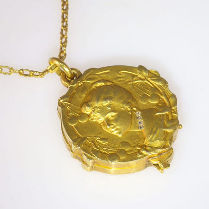 Antique French Gold Locket Pendant with Rose Cut Diamonds Circa 1890