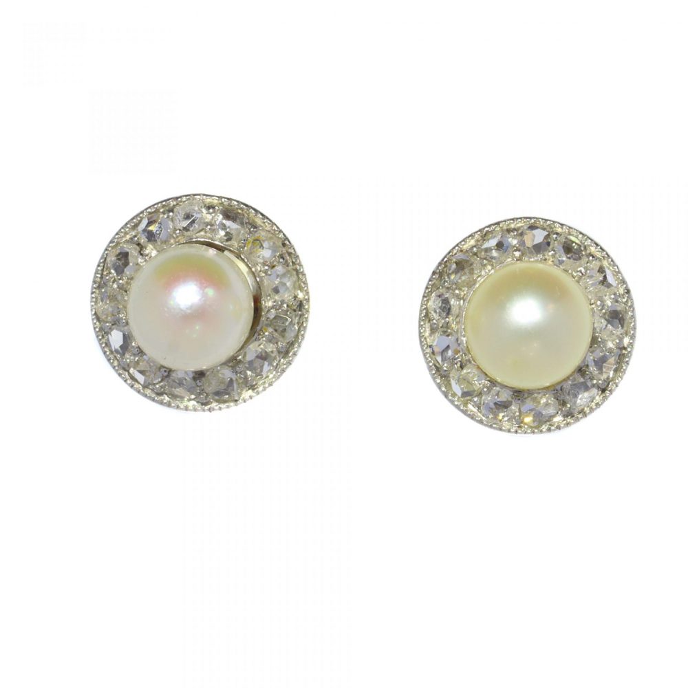 Antique Pearl and Diamond Cluster Stud Earrings in 18ct rose gold, Circa 1900