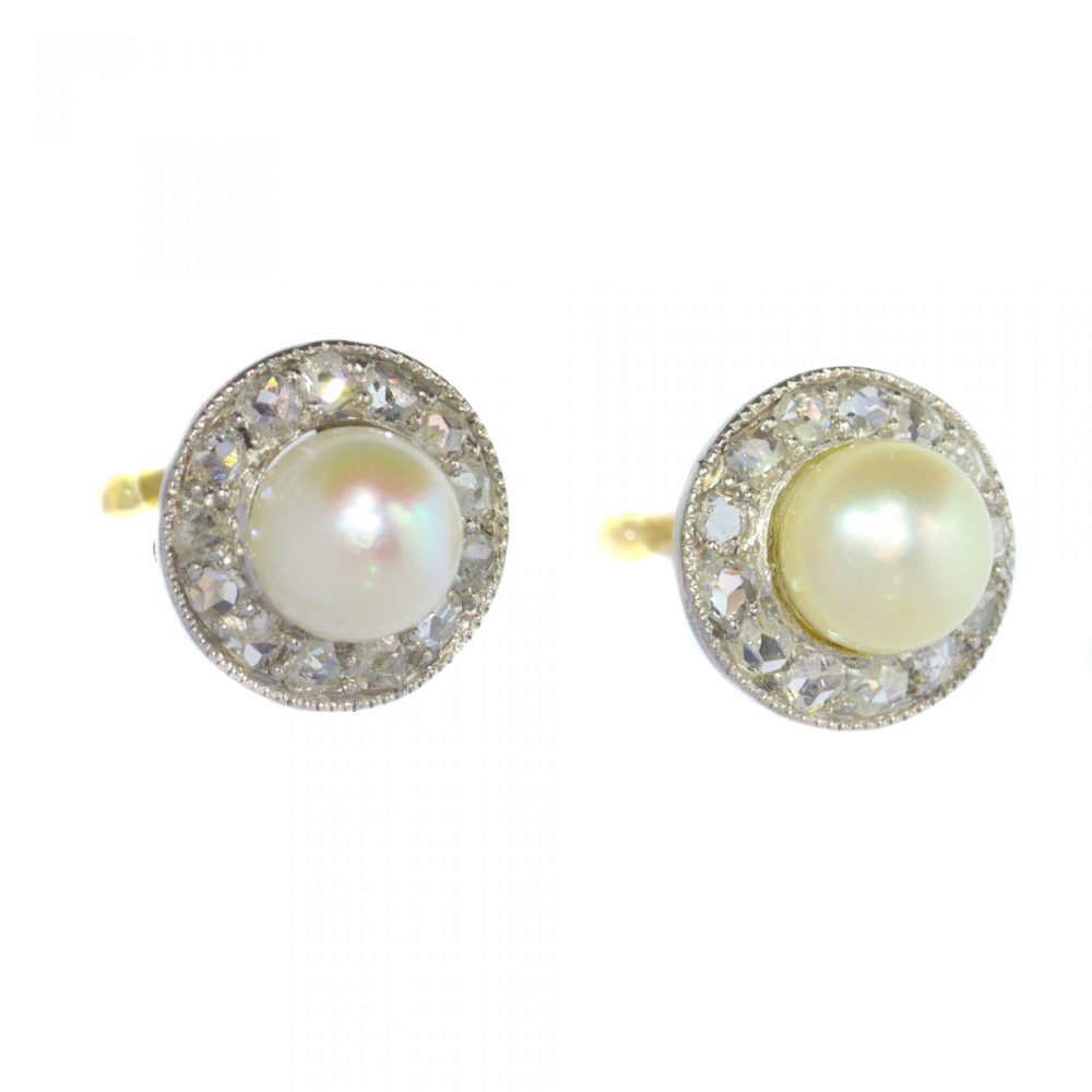 Antique Pearl and Diamond Cluster Stud Earrings in 18ct rose gold, Circa 1900