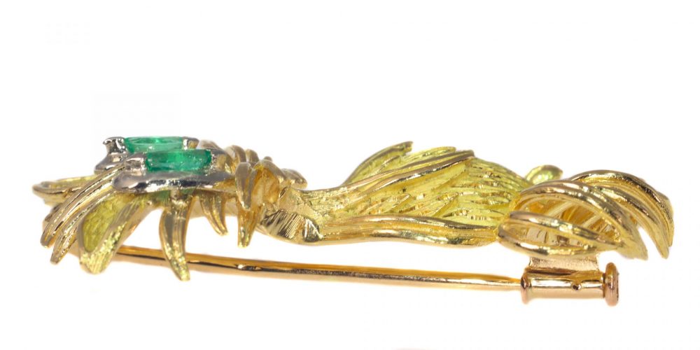 Vintage French 18ct Yellow Gold Cat Brooch with Emerald Eyes, Circa 1950