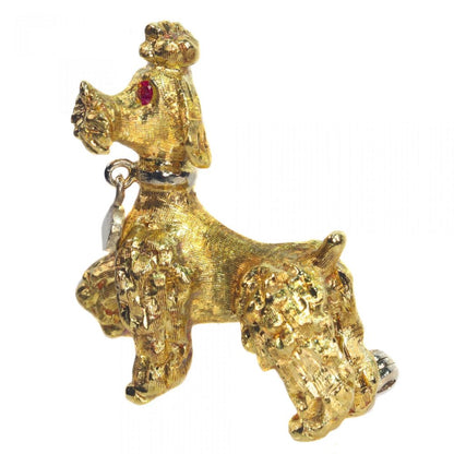 Vintage Italian 18ct Yellow Gold Poodle Dog Brooch with Ruby Eyes, Circa 1950s-1960s