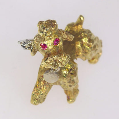 Vintage Italian 18ct Yellow Gold Poodle Dog Brooch with Ruby Eyes, Circa 1950s-1960s