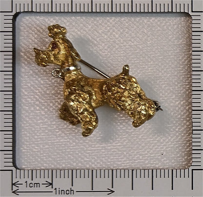 Vintage Italian 18ct Yellow Gold Poodle Dog Brooch with Ruby Eyes, Circa 1950s-1960s
