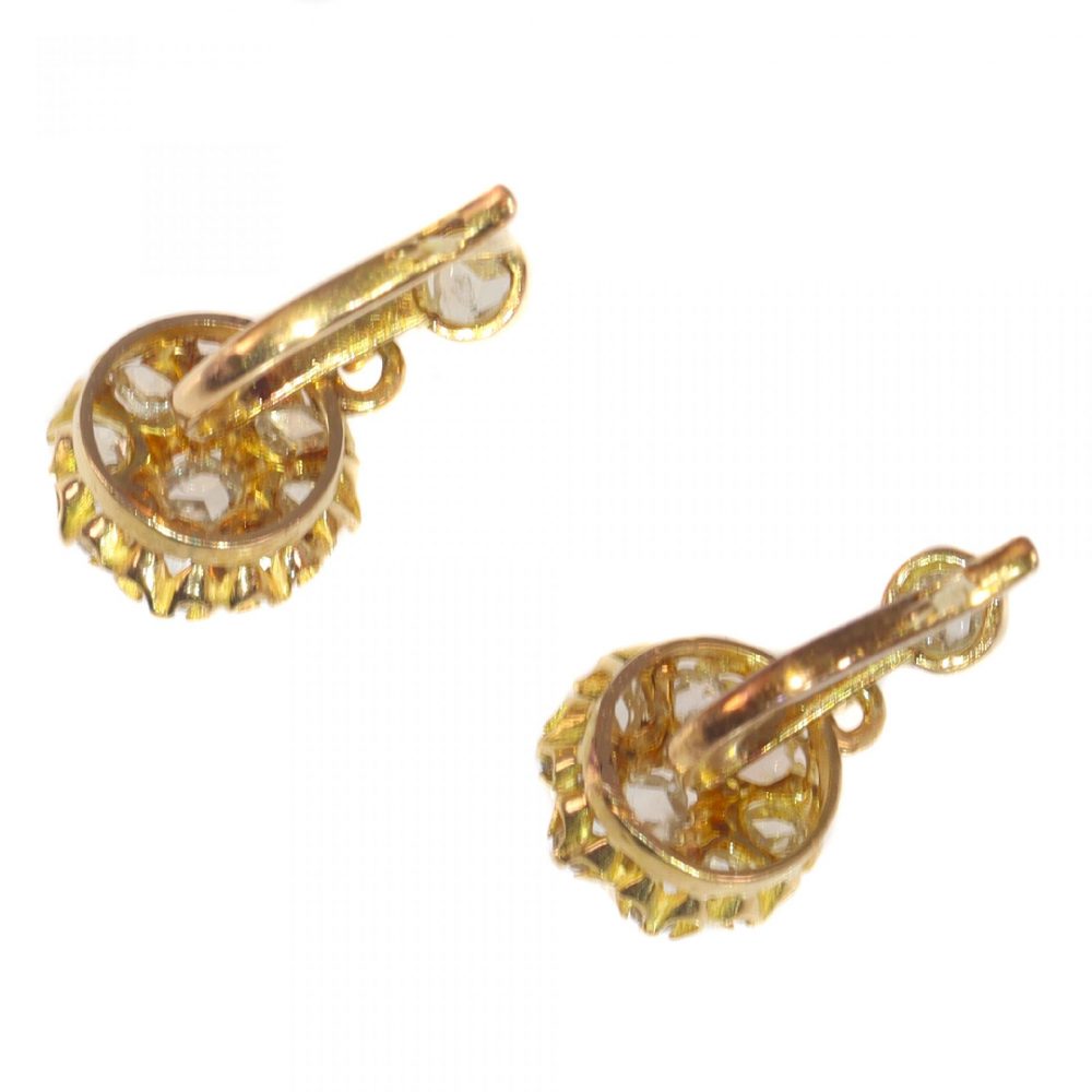 Antique Victorian Rose Cut Diamond Cluster Drop Earrings