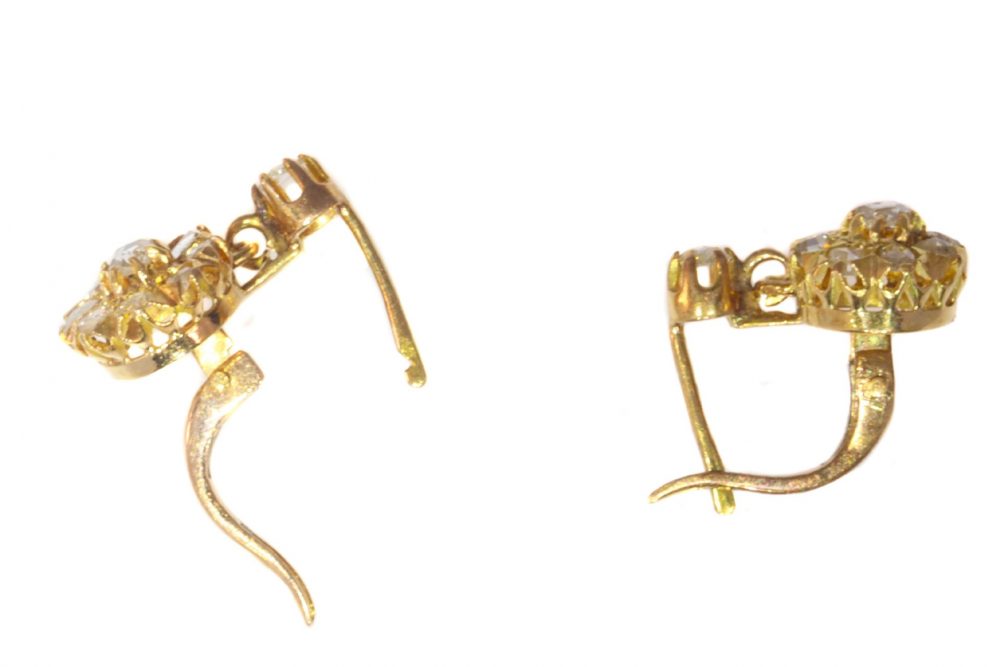 Antique Victorian Rose Cut Diamond Cluster Drop Earrings