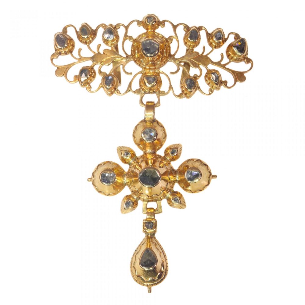 Antique Georgian Rose Cut Diamond and 18ct Gold Cross Pendant, Circa 1880