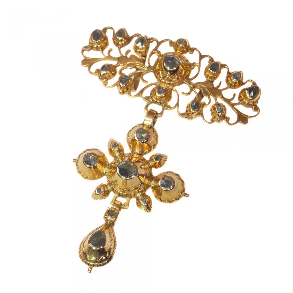 Antique Georgian Rose Cut Diamond and 18ct Gold Cross Pendant, Circa 1880