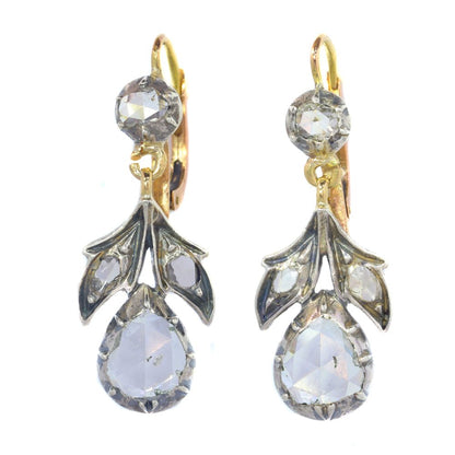 Victorian Diamond Drop Earrings In 18 Carat Rose Gold And Silver