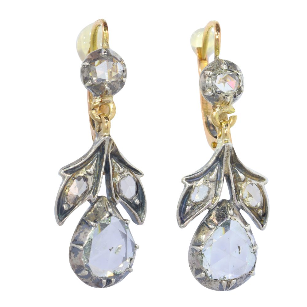 Victorian Diamond Drop Earrings In 18 Carat Rose Gold And Silver