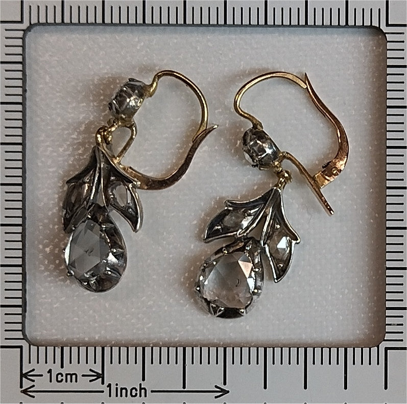 Victorian Diamond Drop Earrings In 18 Carat Rose Gold And Silver