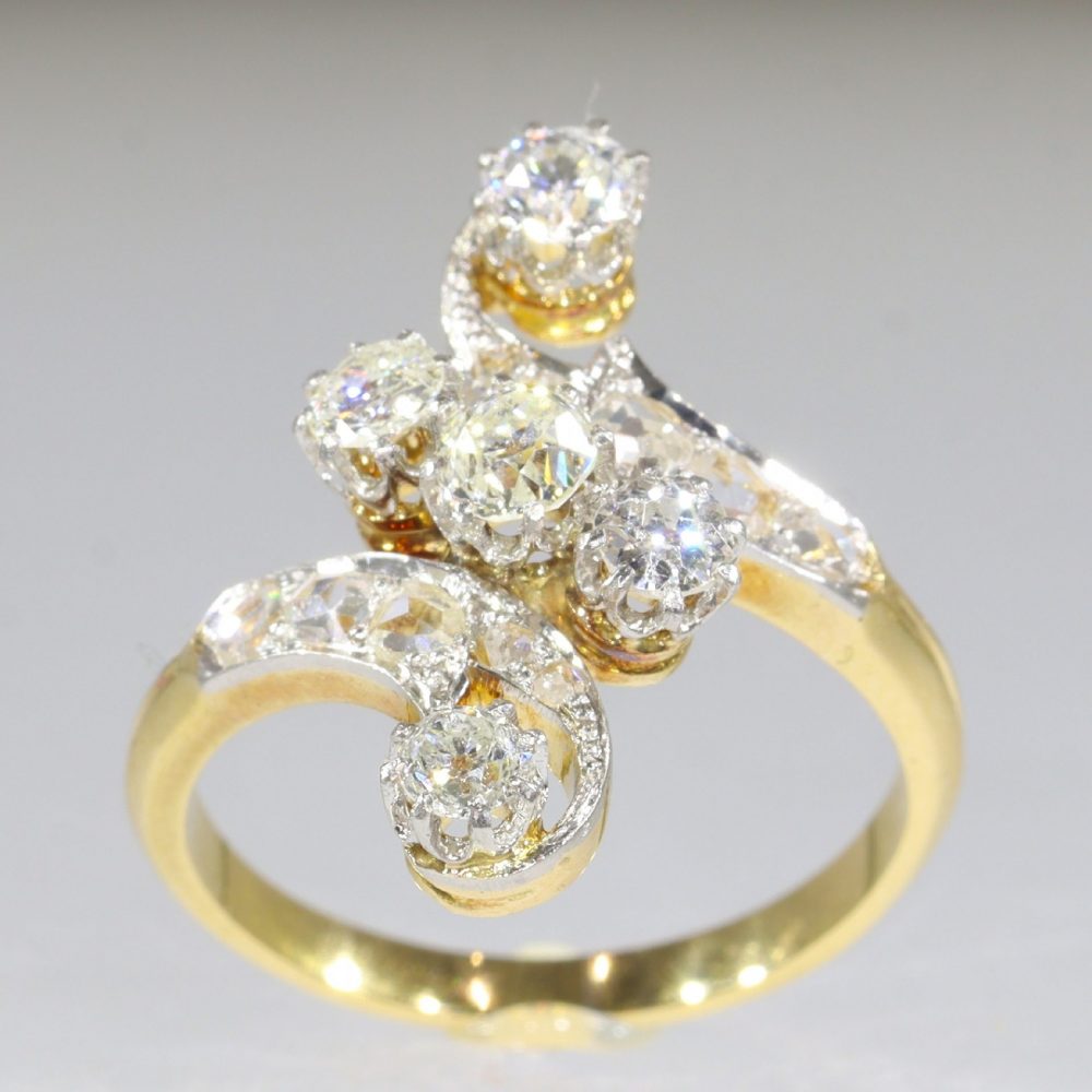 Antique Belle Epoque Old Cut Diamond Crossover Ring