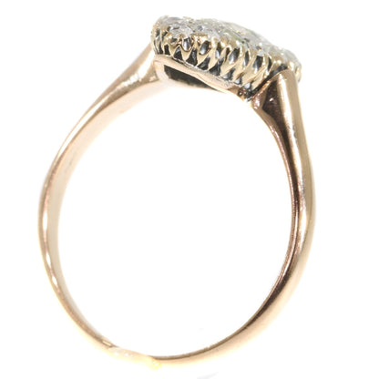Antique Victorian Rose Cut Diamond Cluster Navette Ring, set with nineteen rose cut diamonds in 18ct rose gold, Late 19th century Circa 1880