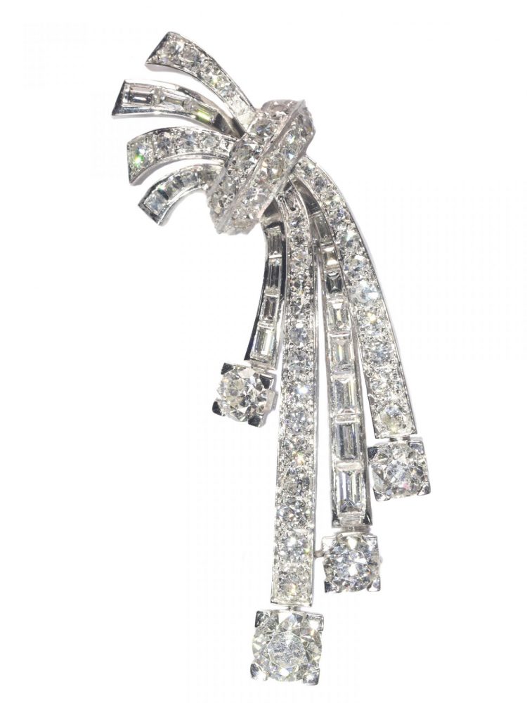 Vintage 1950s Diamond Spray Brooch in Platinum, 6.40 carat total