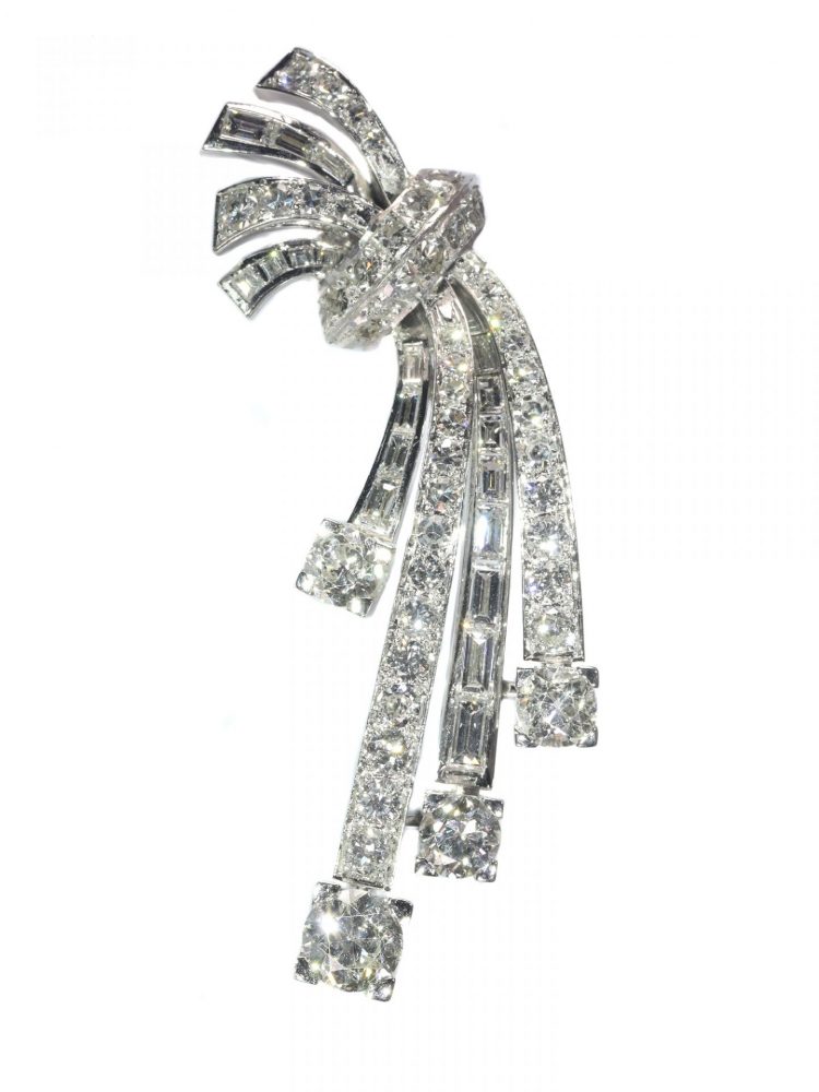 Vintage 1950s Diamond Spray Brooch in Platinum, 6.40 carats