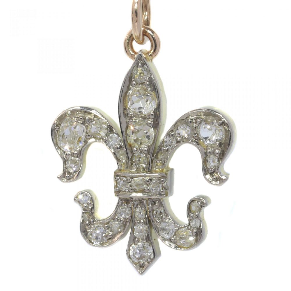Antique 0.90ct Old Cut Diamond Fleur de lis Pendant