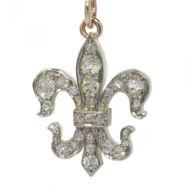 Antique 0.90ct Old Cut Diamond Fleur de lis Pendant