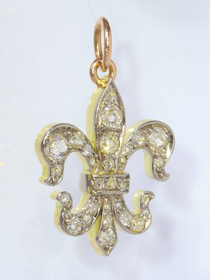 Antique Old Cut Diamond Fleur de lis Pendant, 0.90 carat total, Circa 1900