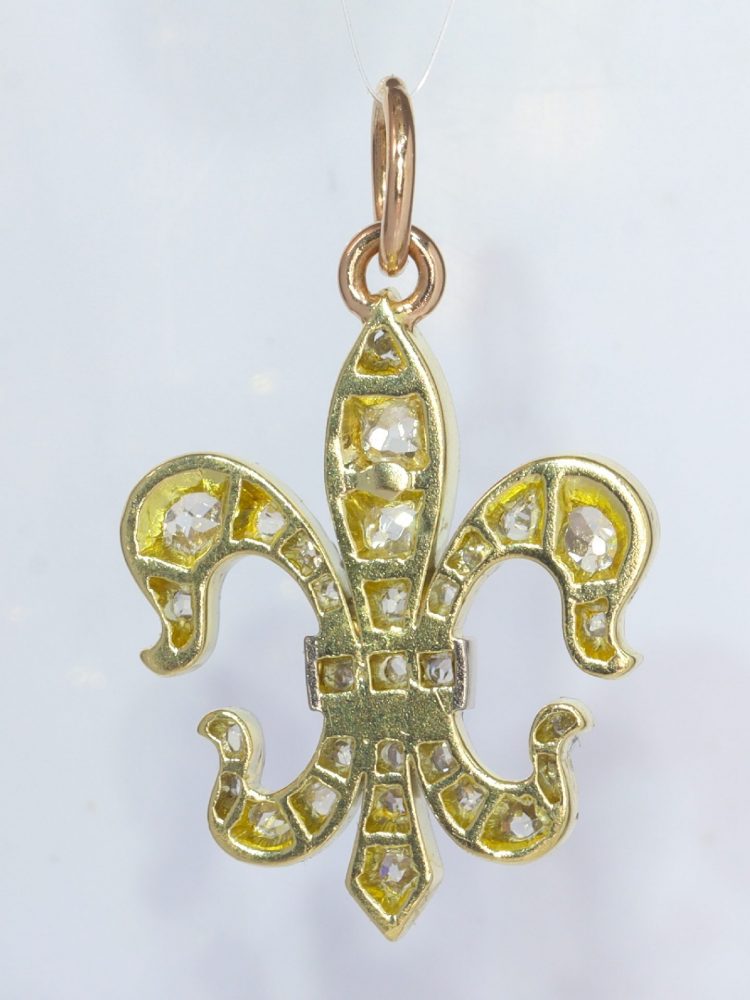 Antique Old Cut Diamond Fleur de lis Pendant, 0.90 carats