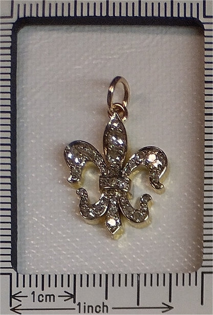 Antique Old Cut Diamond Fleur de lis Pendant, 0.90 carats