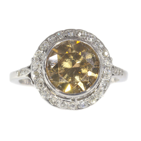 Vintage Certified 2.53ct Natural Yellow Fancy Diamond Cluster Ring