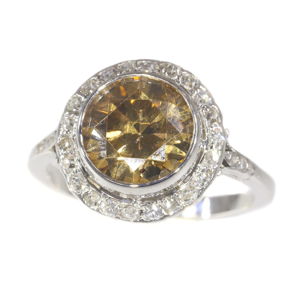 Vintage Certified 2.53ct Natural Yellow Fancy Diamond Cluster Ring