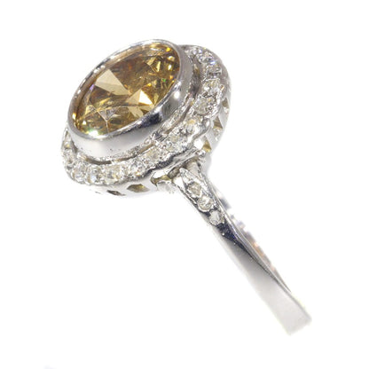 Vintage Certified 2.53ct Natural Yellow Fancy Diamond Cluster Ring