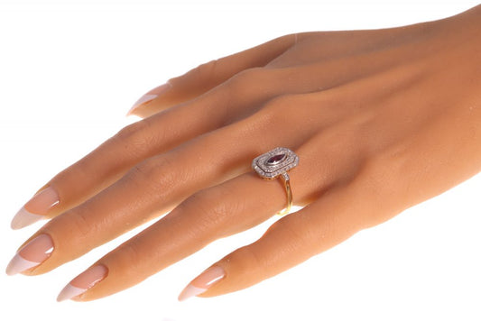 French Belle Epoque 0.30ct Marquise Ruby and Rose Cut Diamond Cluster Ring