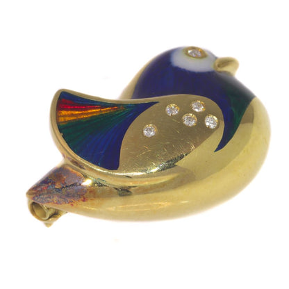 Vintage Multi Colour and Blue Enamel Bird Brooch with Diamonds