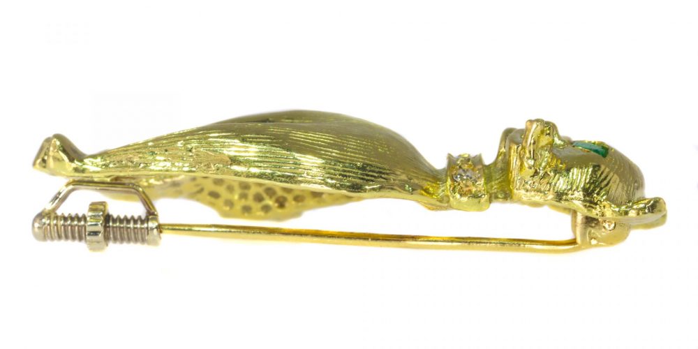 Vintage 18ct Yellow Gold Cat Brooch