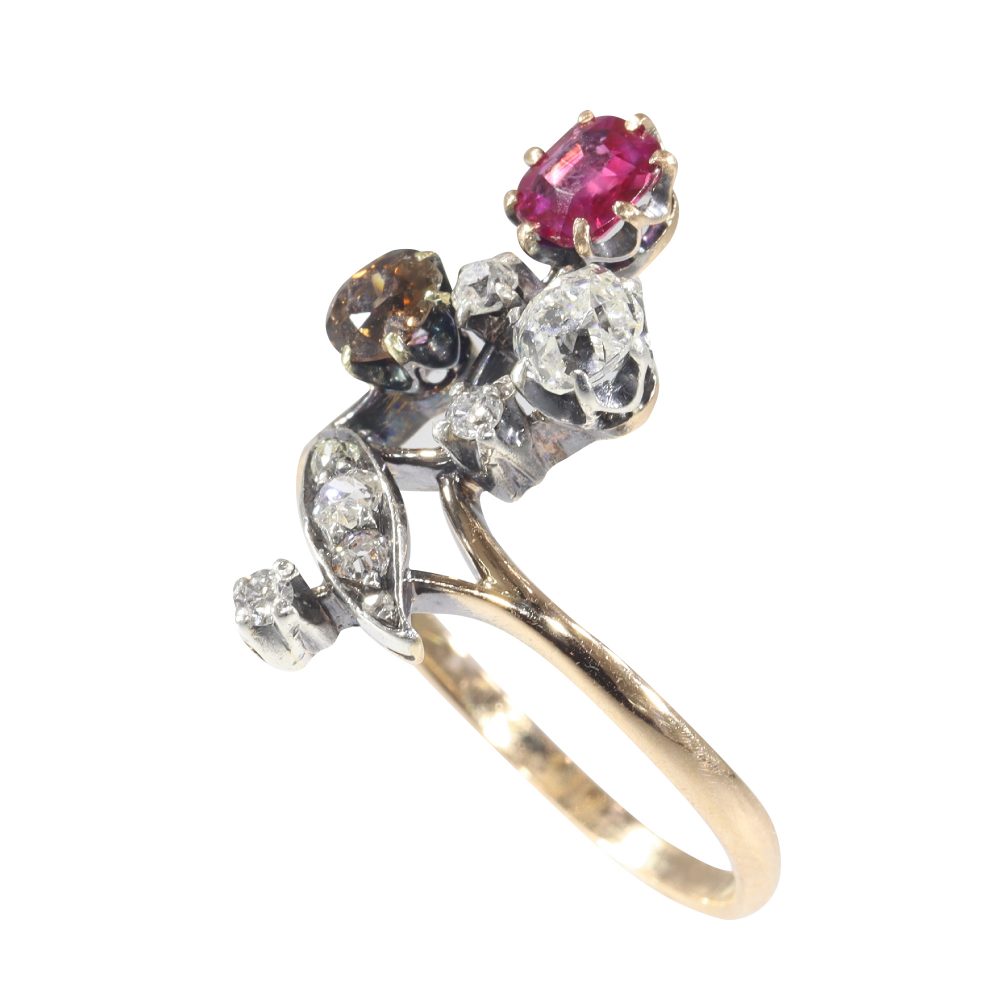 Antique Victorian Ruby and Diamond Trefoil Ring