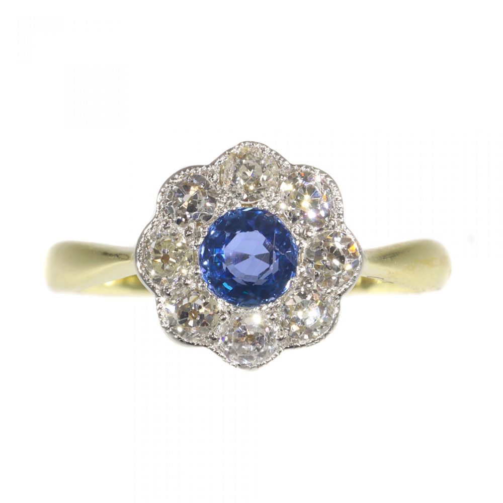 Art Deco Sapphire and Diamond Cluster Ring