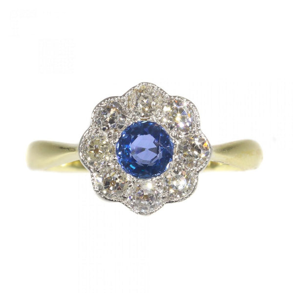 Art Deco Sapphire and Diamond Cluster Ring