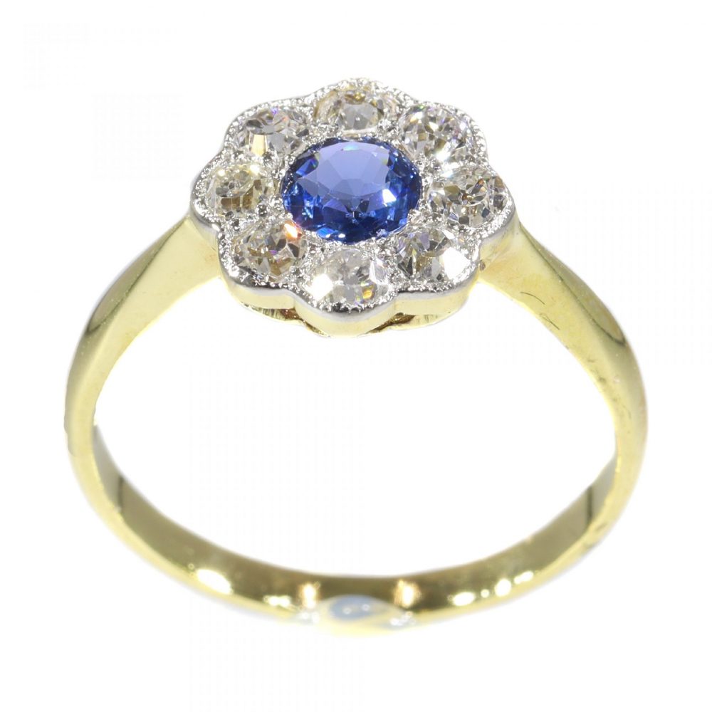 Art Deco Sapphire and Diamond Cluster Ring