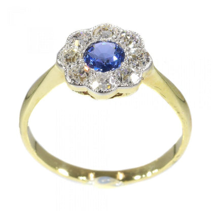 Art Deco Sapphire and Diamond Cluster Ring