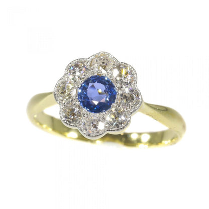 Art Deco Sapphire and Diamond Cluster Ring
