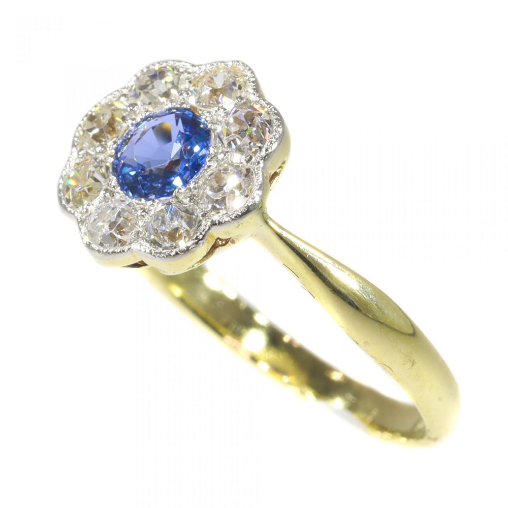 Art Deco Sapphire and Diamond Cluster Ring