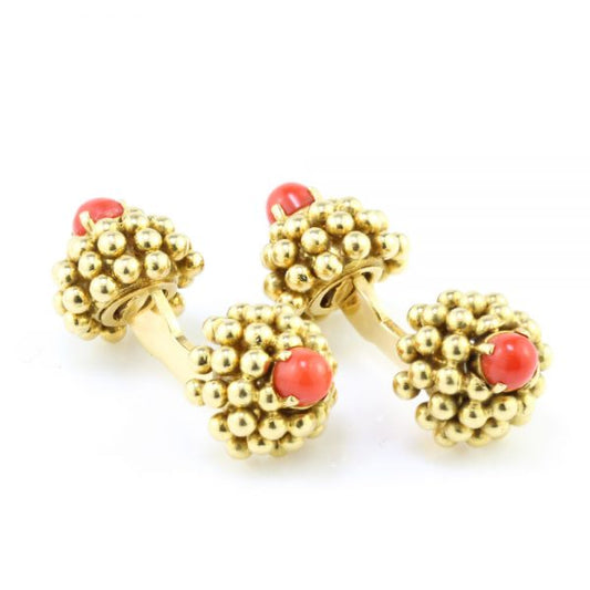 Cartier 18ct Yellow Gold Vintage Cufflinks with Coral, with Original Box