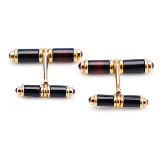 Vintage Tiffany and Co Tigers Eye and Ruby Cufflinks in 18ct yellow gold