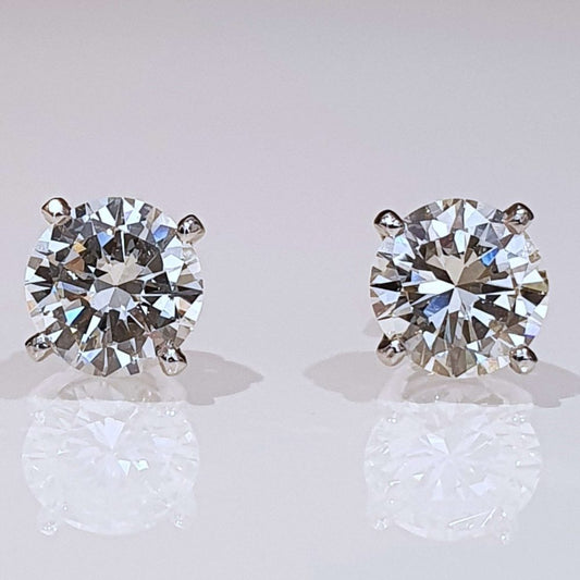 Vintage 1950s Diamond Solitaire Stud Earrings, 3.77 carat total