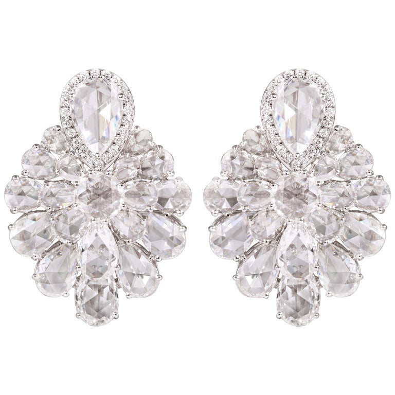 Diamond Floral Cluster Earrings, 9.95 carat total, 18ct White Gold