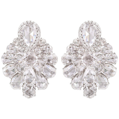 Diamond Floral Cluster Earrings, 9.95 carat total, 18ct White Gold