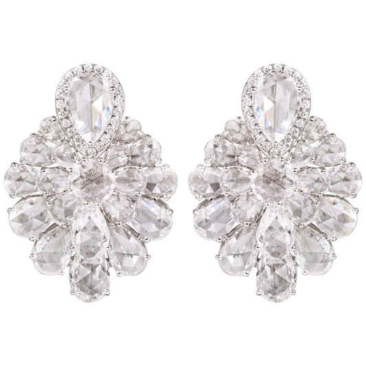 Diamond Floral Cluster Earrings, 9.95 carat total, 18ct White Gold