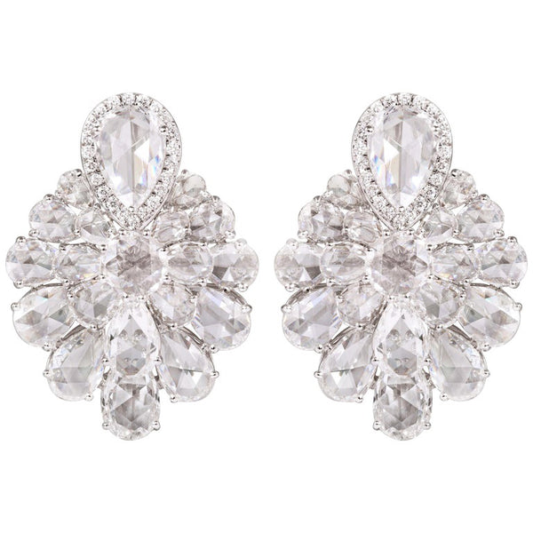 Diamond Floral Cluster Earrings, 9.95 carat total, 18ct White Gold